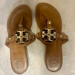 Tory Burch Brown Sandals with Medallion Logo